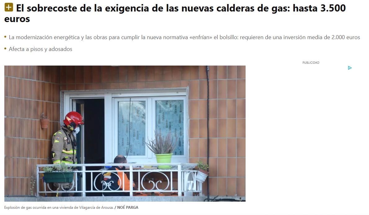 Foncalor colabora con el Faro de Vigo en un reportaje sobre las nuevas exigencias en calderas de gas
